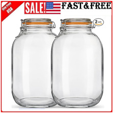 Glass Jars with Airtight Lids, 2 Pack - 1 Gallon Wide Mouth Mason Jars with Hin