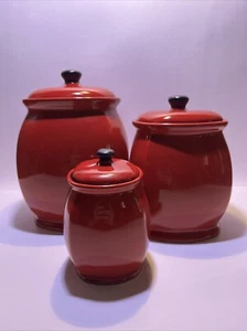 Set Of 3 Corelle Coordinates Hearthstone Stoneware Red Canister Jars - Picture 1 of 8