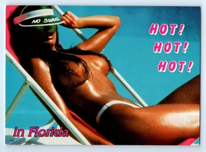 Sexy Female Model Brunette Thong HOT HOT HOT in FLORIDA Tourism Postcard c.1990 - Picture 1 of 4