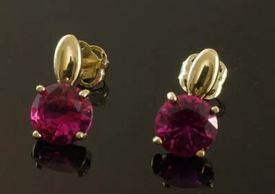 585 Gold Ohrringe 1 Paar Gelbgold Zirkonia rubin Ohrstecker - Bild 1 von 2