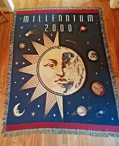 Y2K Millenium 2000 Blanket Tapestry Throw 54x71 Sun Planets Stars The Rug Barn - Picture 1 of 13
