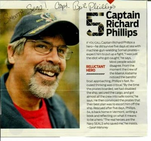 "MV Maersk Alabama" Captain Richard Phillips Signed Newspaper Article - Picture 1 of 1