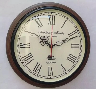 Reloj de Pared Madera Marrón 10" Borde de Latón Moderno Esfera Analógica Hogar Oficina Decoración Foto 1 de 3