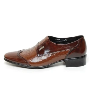 Zapatos de vestir mocasines formales arrugas de dos tonos puntas de alas de cuero marrón para hombre - Imagen 1 de 4