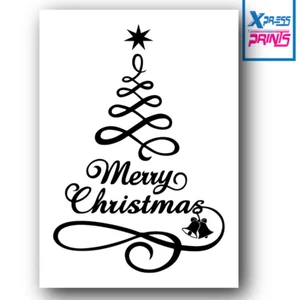 Christmas Poster Merry Xmas Star Bells Tree Wall Art Black Print A3 A4 A5 SIZES - Picture 1 of 4