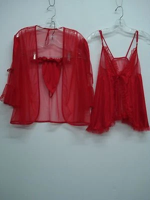 USA Made Nancy King Lingerie Baby Doll Top Panty Jacket Size Small Red #441C - Image 1 of 4
