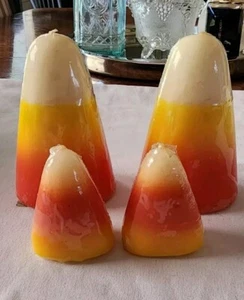 Set Of 4 Candy Corn Candles 4"/2" Orange White Halloween Fall Unscented - NEW - Picture 1 of 6