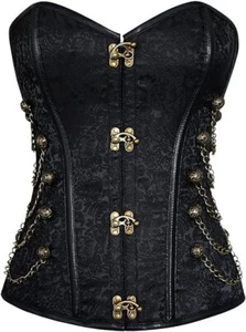 Charmian Women's Spiral Steel Boned Steampunk Gothic Bustier Corset with Chains - Picture 1 of 13