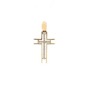 14K Solid Yellow Gold Natural Diamond Cross Pendant - Picture 1 of 3