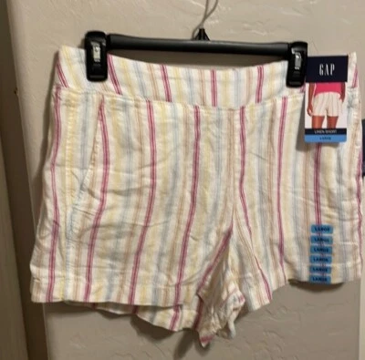 Pantalones Cortos Gap Lino Rayas Pastel 33” Elastizados Cintura Bolsillos Damas Grandes Originales $49 Foto 1 de 4