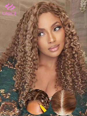 UNice Malaysian Highlight Curly Pre Cut 13x4 Lace Front Wigs Human Hair Glueless - Image 1 of 4