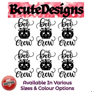 HALLOWEEN PUMPKIN BOO CREW VINYL DECAL TRANSFER STICKERS WALL BALLOONS PARTY x6 - Picture 1 of 4