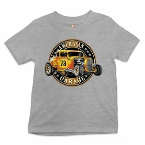 American Garage Youth T-shirt Retro Hot Rod Vintage American Muscle Kids - Picture 1 of 29