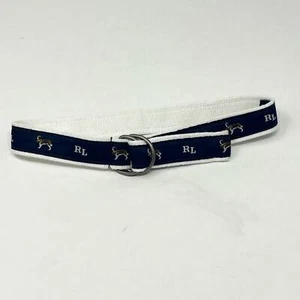 Ralph Lauren boys double ring belt ribbon dogs navy white - Picture 1 of 9