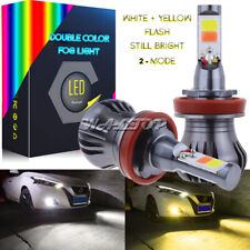 2x H11 H8 H9 H16 Led Drl Fog Light Bulbs Dual Color Strobe Flash White + Yellow