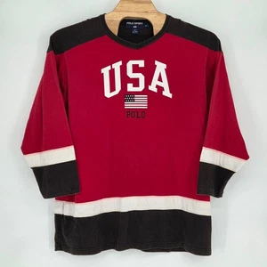 Vintage Polo Sport Ralph Lauren Herren Large USA Hockey Rugby Trikot Shirt rot schwarz - Bild 1 von 6