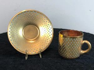 Türkis Schmuck Demitasse Tasse & Untertasse Gold Vergoldet, Vintage Antik Coalport? - Bild 1 von 12
