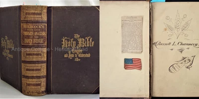 1874 antique BIBLE fraktur CHAUNCY CRAIN BROWN genealogy hitchcock thomas nast - Image 1 of 4