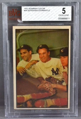 Bowman Color Mickey Mantle 1953 Yogi Berra Hank Bauer #44 en muy buen estado 5 excelente Foto 1 de 2