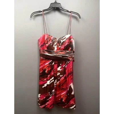 Mini vestido B. DARLIN Império cintura juniores 11/12 ousado artístico rosa marrom plissado - Imagem 1 de 4