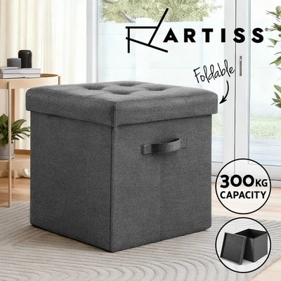 Artiss Storage Ottoman Rest Foot Stool Foldable Faux Linen Fabric 40cm Grey - image 1 of 4