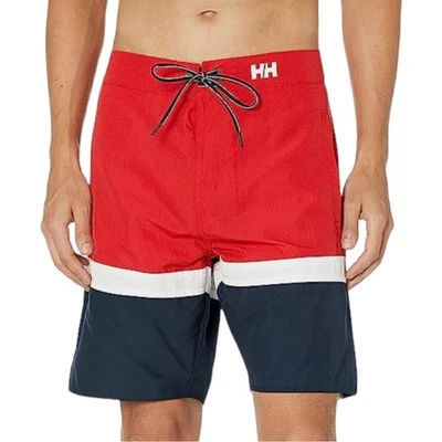 Helly Hansen Mens Size 28 Red White Navy Blue Marstrand Swim Bathing Suit Trunks - Image 1 of 4