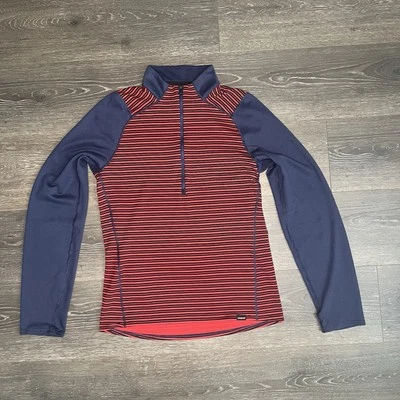 Patagonia Para Hombres Capilene 3 Peso Medio Cremallera Cuello Talla Pequeña Rojo Azul Marino Rayas Foto 1 de 4