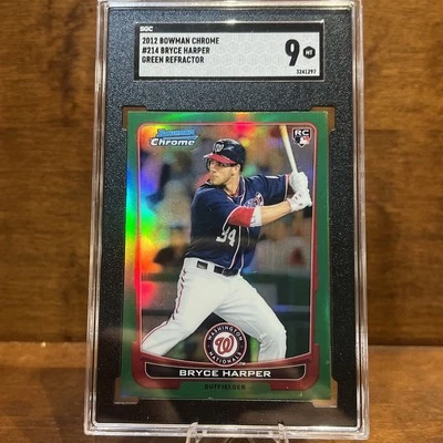 BRYCE HARPER GREEN RC SGC 9 2012 Bowman Chrome Green Refractor Rookie #214 - Image 1 of 2