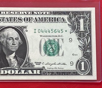 1963 STAR NOTE $1 DOLLAR BILL ( MINNEAPOLIS I ) UNCIRCULATED - Image 1 of 3