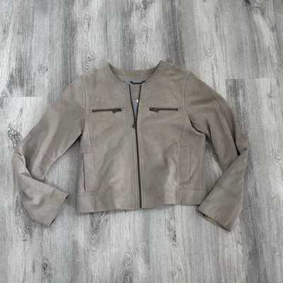 Chaqueta de moto Banana Republic de cuero gamuza para mujer M beige crema vaquera costera Foto 1 de 4