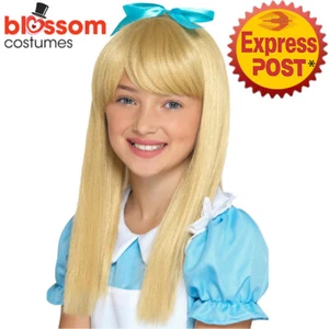 W773 Child Girls Wonderland Princess Alice Costume Wig Long Blonde Book Week - Picture 1 of 3