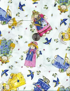 1 Yd Vtg Cotton Fabric Easter "Along the Garden Path" Clothworks Bunnies Birds - Picture 1 of 2