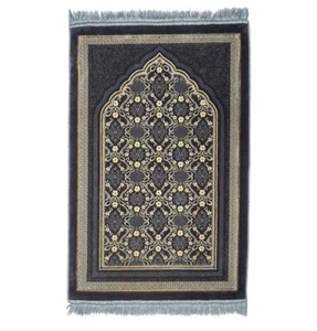 Alfombra de oración Lux de felpa terciopelo islámica musulmana Janamaz Sajjadah - azul floral - Imagen 1 de 5