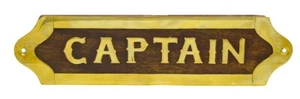 8”L Wood and Brass Captain Wall Plaque Name Plate Hanging Mount Ship Sign Label - Picture 1 of 1