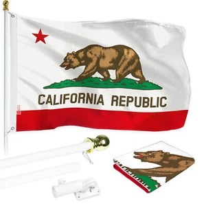 G128 6ft White Aluminum Flagpole & California Brass Grommets Printed 3x5ft - Picture 1 of 9