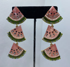 Baublebar 3-Tier Watermelon Rhinestone Pierced Earrings Pink & Green Resin