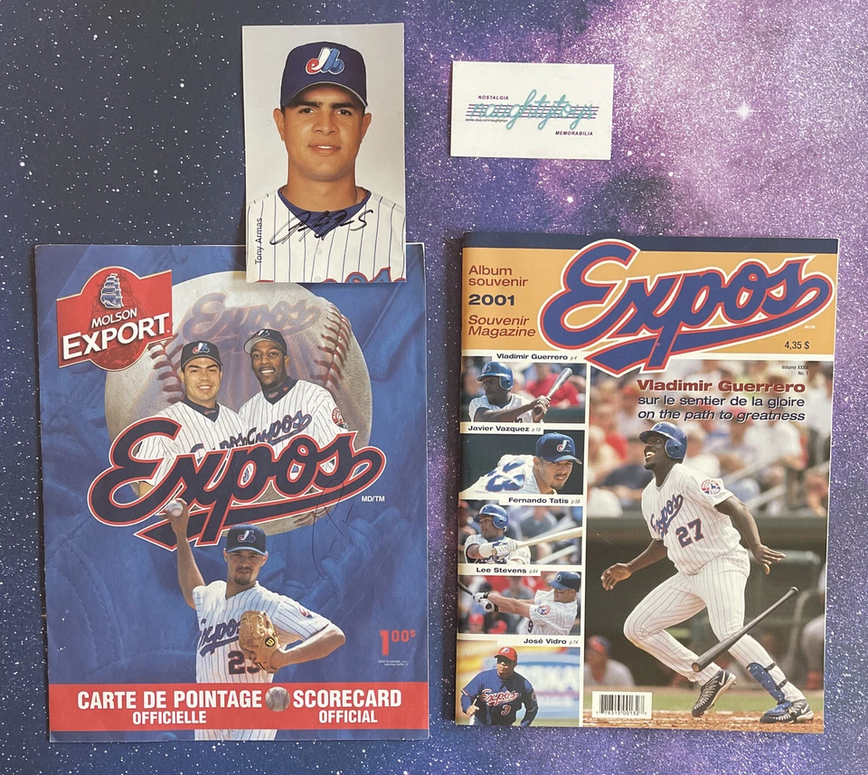 Vtg Montreal Expos Magazine, Scorecard & Auto Lot Tony Armas Jr. & Carl Pavano - Image 1 of 4
