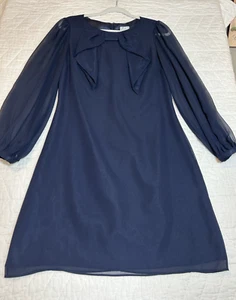 Hi There Karen Walker dress Size 6 Anthropologie blue lined long sleeves bow - Picture 1 of 7
