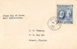 1947 Canada Alexander Graham Bell Anniversary First Day Of Issue FDC Cover - Picture 1 of 2