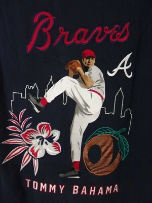 Tommy Bahama Hawaiian Atlanta Braves Baseball MLB Button Shirt Mens M SAMPLE NWT - Image 1 of 4