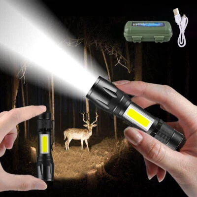 3*XPE COB LED 3 Modes Mini Flashlight USB Rechargeable Tactical Torch Zoom Lamp