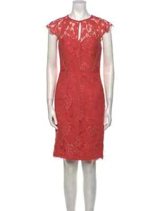 Monique Lhuillier Sheath Dress Women's Small Orange Lace Floral Keyhole Back Zip - Picture 1 of 3