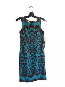NWT Morgan McFeeters Sleeveless Brown & Turquoise Print Sheath Mod Dress Size 2 - Picture 1 of 5