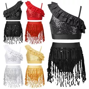 Niños Niñas Chaleco y Faldas Brillante Camiseta sin Mangas con Falda Halter Ropa de Baile Baile - Imagen 1 de 36