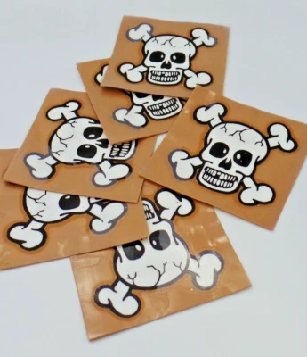 批量 6 件 复古 罕见 1970 年 骷髅和骨头 旧 大号 骷髅贴纸 — 第 1/4 张图片