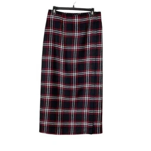 Academia Women Maxi Wrap Skirt Size 10 Classy Schoolgirl Red Plaid Preppy Long - Picture 1 of 8