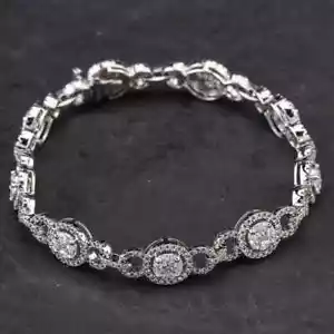 Brazalete de piedra de 7 pulgadas de diamantes de 4,00 quilates de oro blanco de 14 quilates de segunda mano 4307013 - Imagen 1 de 1