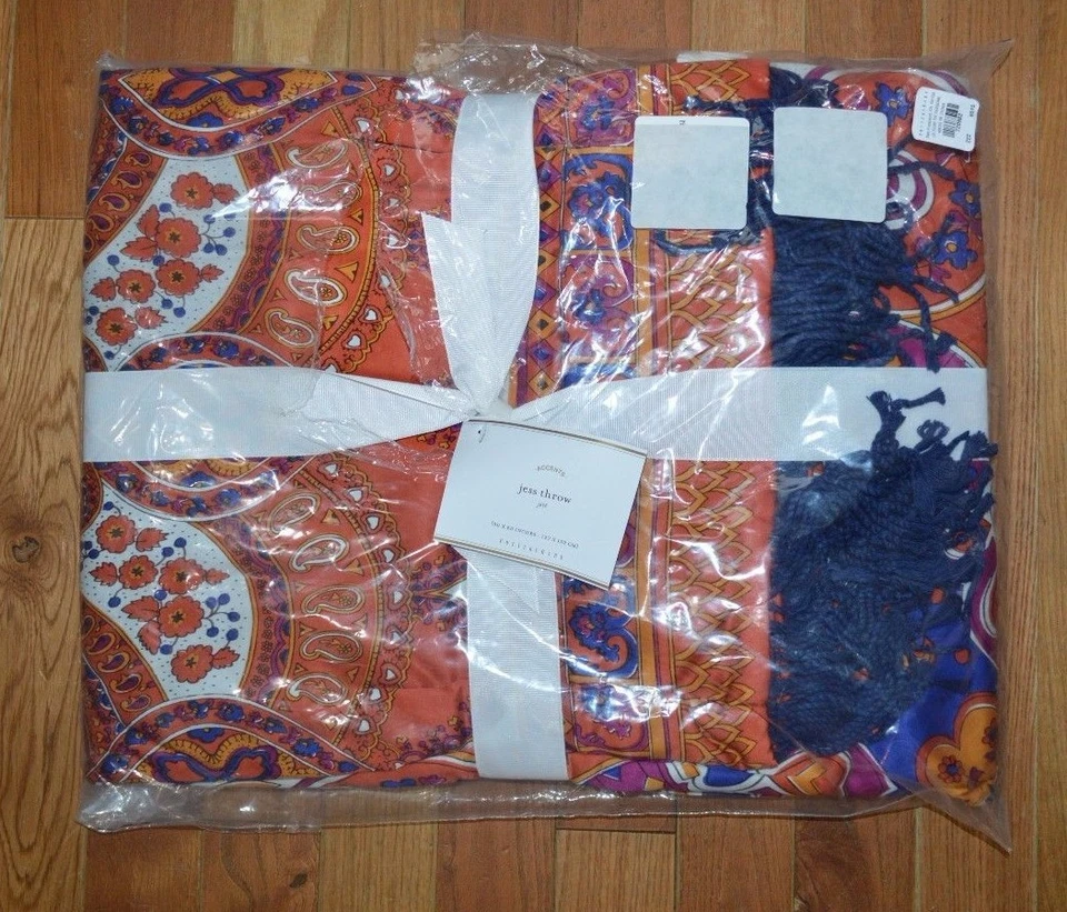 POTTERY BARN JESS SCARF PRINT THROW Blanket 60" SILK REVERSES TO ACRYLIC #A11Q - Image 1 of 1