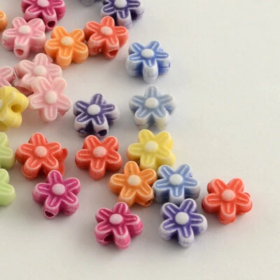 Flower Pastel Acrylic Beads - 100 pcs - Mixed Colour Children's Jewellery Making - Image 1 of 3