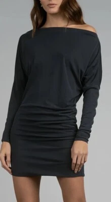 Mini Vestido Elan Lateral Acanalado Negro Hombro Descubierto Manga Larga Talla Mediana Nuevo con Etiquetas Foto 1 de 4